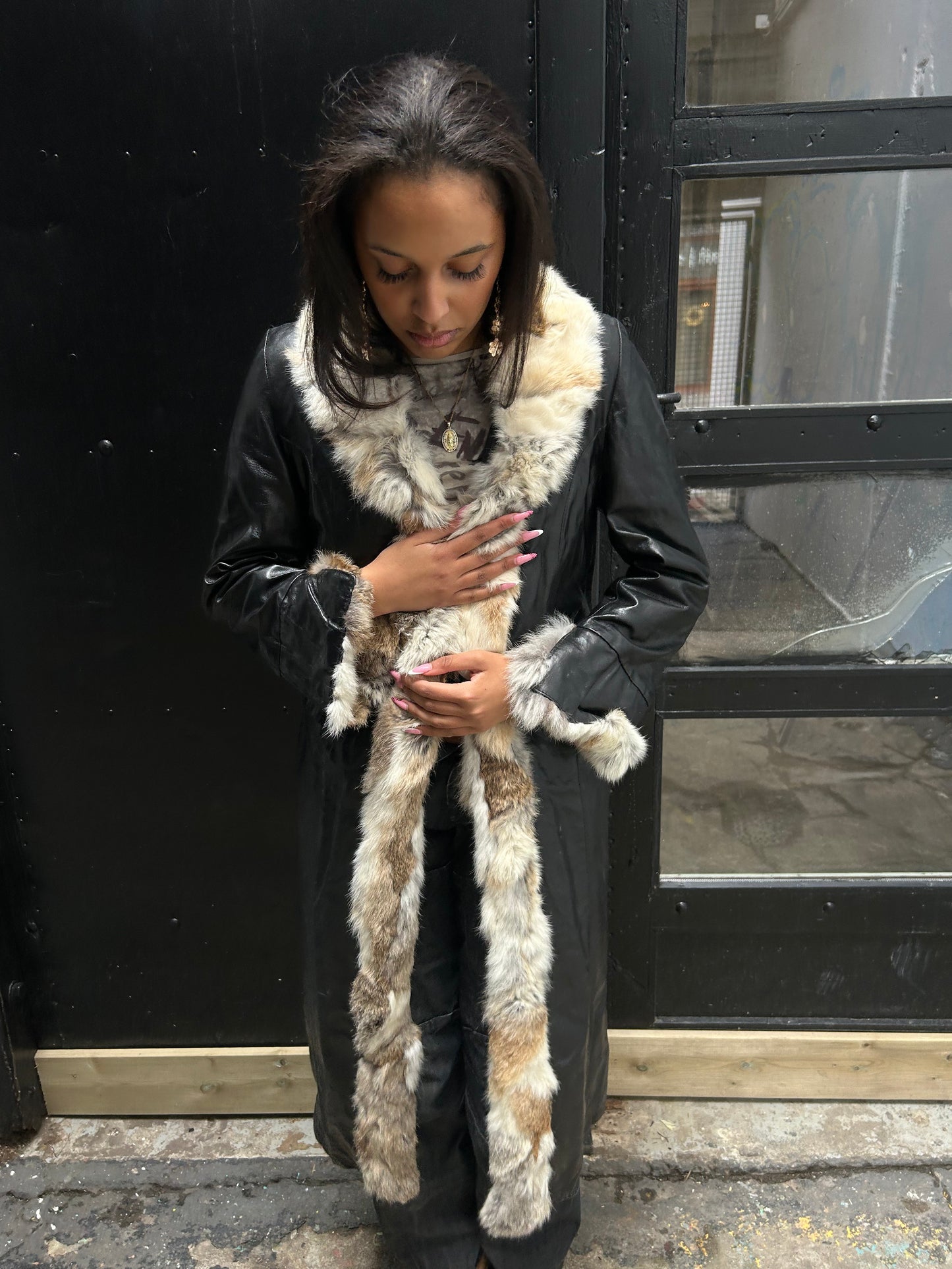 LEATHER COAT WITH FUR