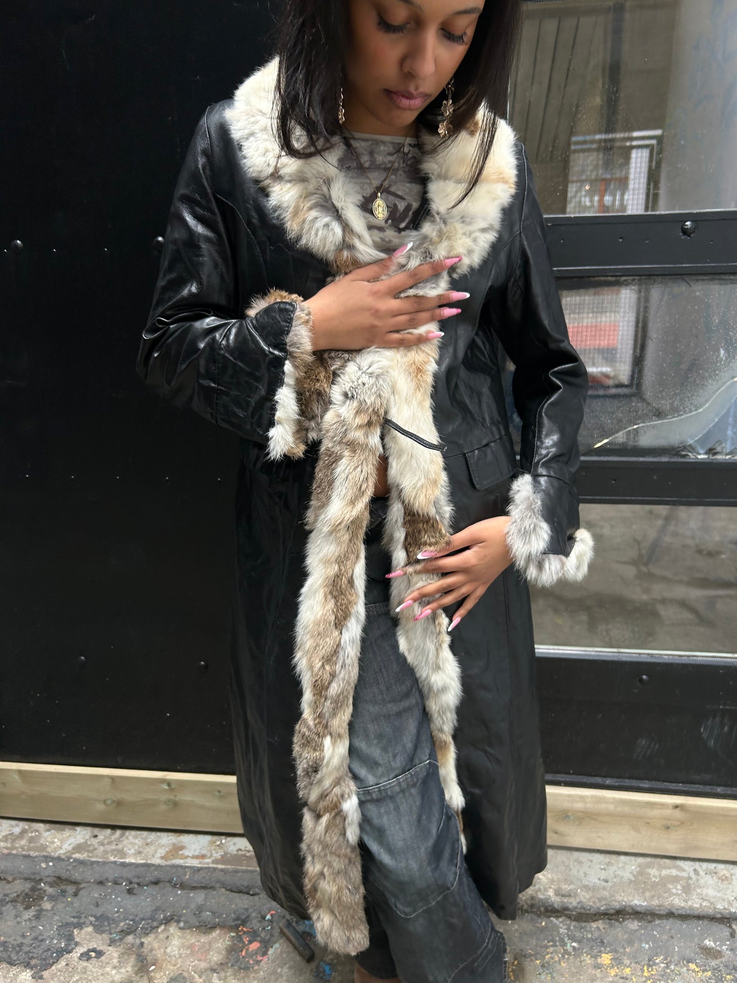 LEATHER COAT WITH FUR