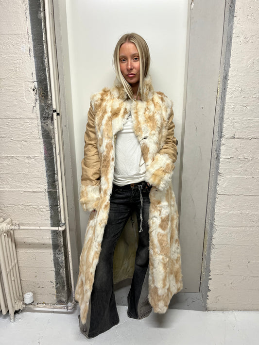 LEATHER COAT W RABBIT FUR