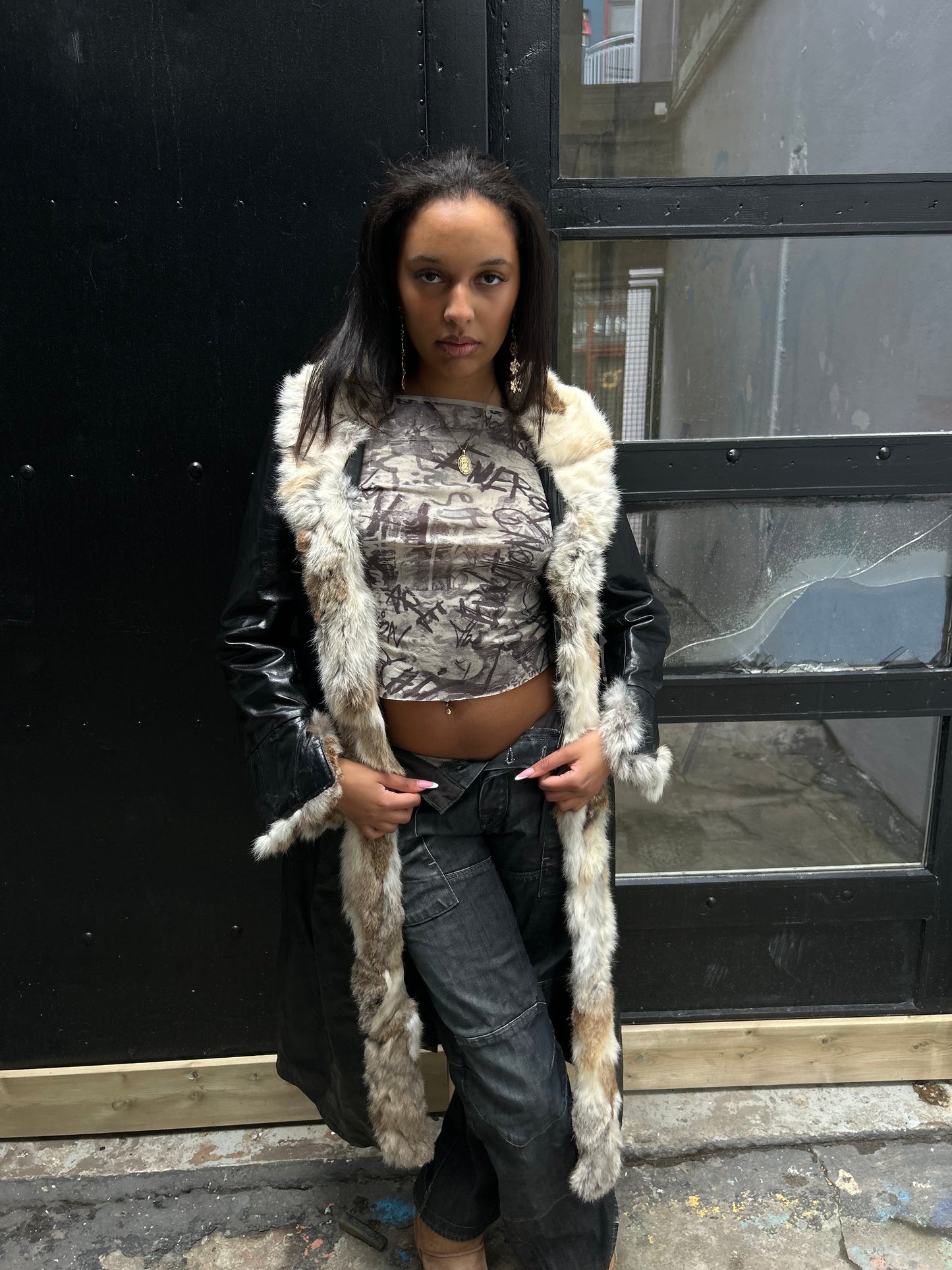 LEATHER COAT WITH FUR